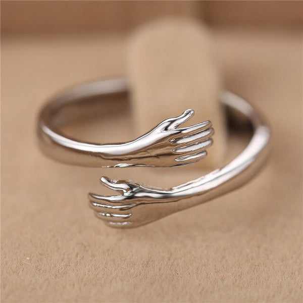 Amazing Hug Design Silver Plated Adjustable Ring for Women
