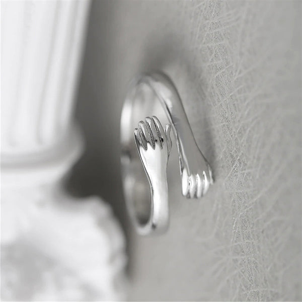 Amazing Hug Design Silver Plated Adjustable Ring for Women