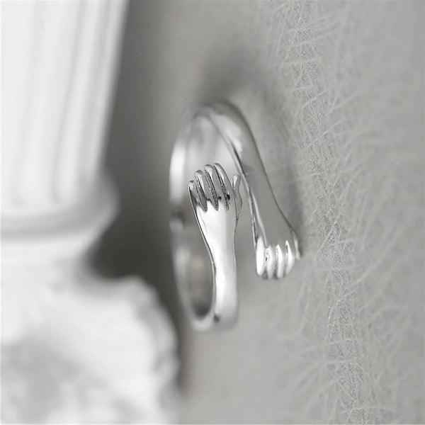 Amazing Hug Design Silver Plated Adjustable Ring for Women