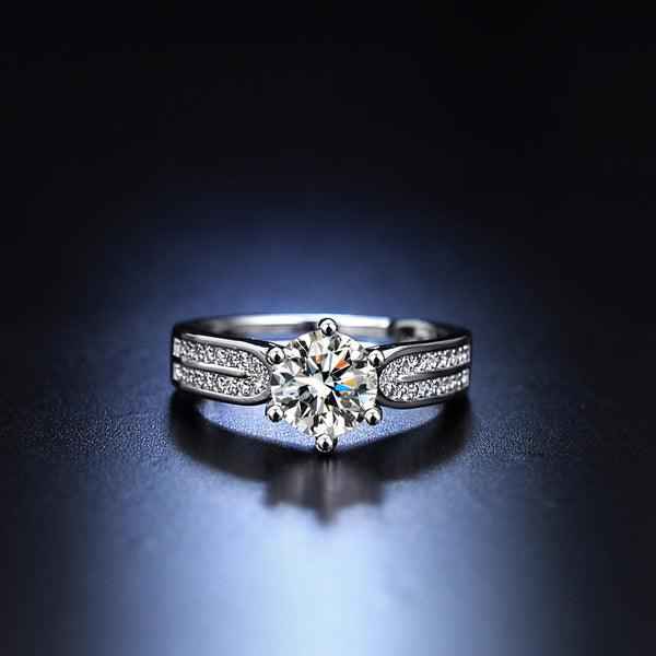 Silver Plated American Diamond Studded Contemporary Anti Tarnish Adjustable Finger Ring