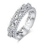 Silver Plated American Diamond Studded Hearts Inspired Contemporary Korean Finger Ring