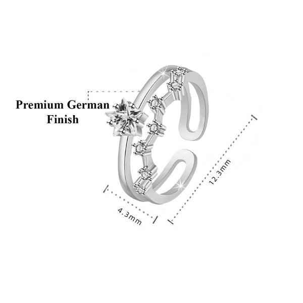 Silver Plated American Diamond Studded Star Shape Contemporary Korean Finger Ring