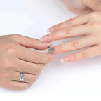 Shangri Royal Halo American Diamond Couple Rings – Silver Plated Adjustable Luxury Set