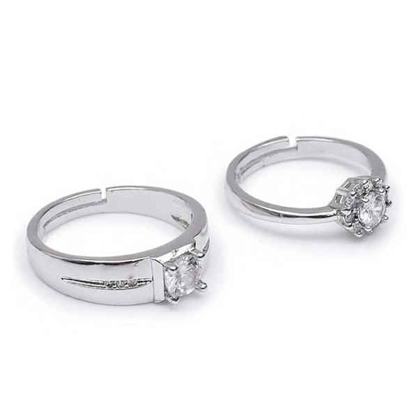 Shangri Royal Halo American Diamond Couple Rings – Silver Plated Adjustable Luxury Set
