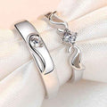 Shangri Silver-Plated American Diamond Couple Rings – Adjustable Romantic Matching Set