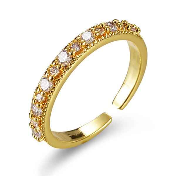 Gold Plated Crystal Studded Contemporary Adjustable Round Finger Ring
