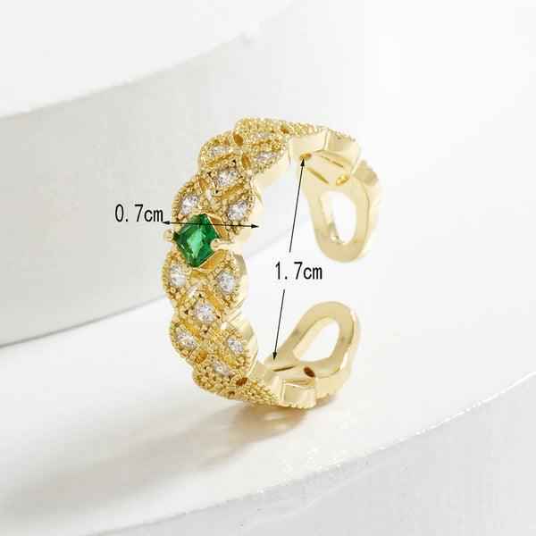 Gold Plated Crystal Studded Contemporary Green Stone Adjustable Finger Ring