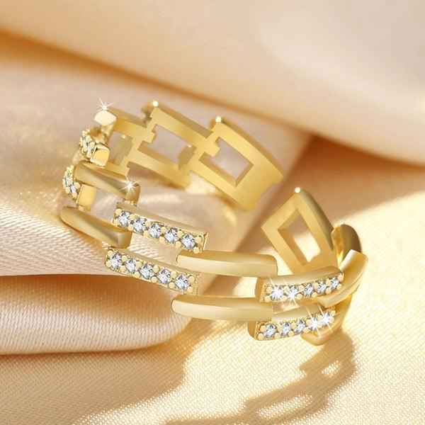 Gold Plated American Diamond Studded Contemporary Korean Finger Ring