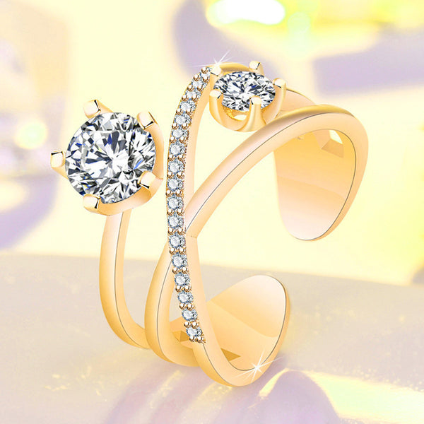 Gold Plated American Diamond Studded Contemporary Korean Adjustable Finger Ring