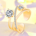 Gold Plated American Diamond Studded Contemporary Korean Adjustable Finger Ring