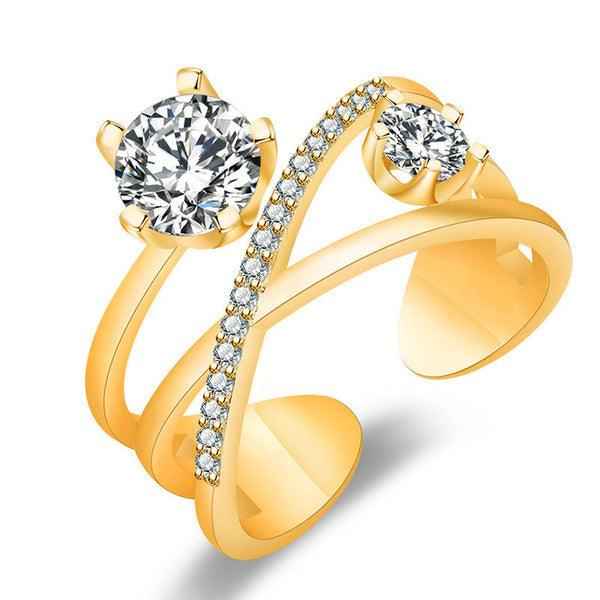Gold Plated American Diamond Studded Contemporary Korean Adjustable Finger Ring