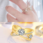Gold Plated American Diamond Studded Contemporary Korean Adjustable Finger Ring