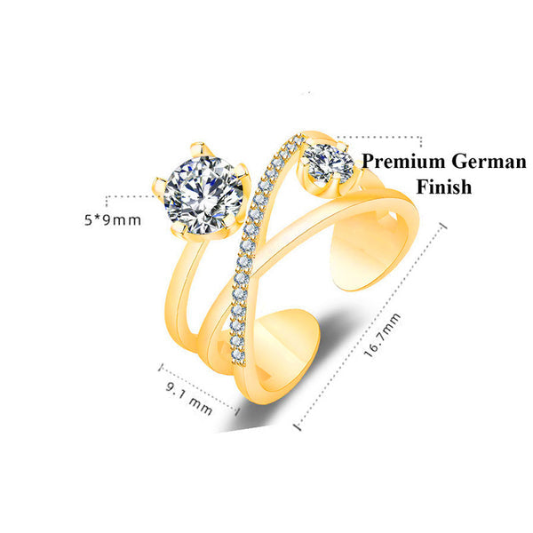 Gold Plated American Diamond Studded Contemporary Korean Adjustable Finger Ring