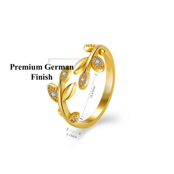Gold Plated American Diamond Studded Leaf Inspired Contemporary Korean Finger Ring