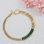 Stainless Steel Green Baguette Charm Bracelet - Shangri 