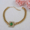 Stainless Steel Gold Plated Chunky Cuban Chain Square Zircon Charm Bracelet