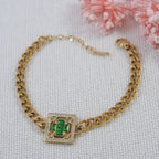 Stainless Steel Gold Plated Chunky Cuban Chain Square Zircon Charm Bracelet - Shangri 