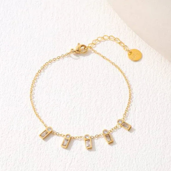 Stainless Steel Baguette Cubic Zirconia Bracelet – Gold / Rose Gold Plated - Shangri 