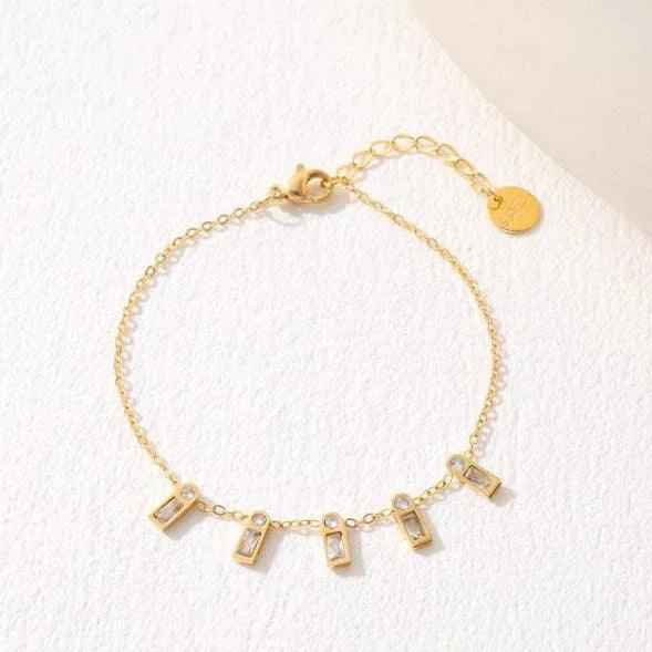 Stainless Steel Baguette Cubic Zirconia Bracelet – Gold / Rose Gold Plated