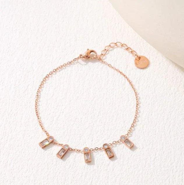 Stainless Steel Baguette Cubic Zirconia Bracelet – Gold / Rose Gold Plated - Shangri 