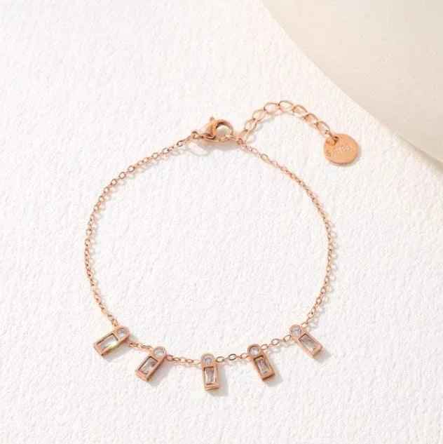 Stainless Steel Baguette Cubic Zirconia Bracelet – Gold / Rose Gold Plated