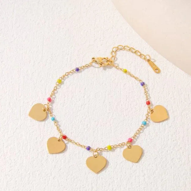 Stainless Steel Heart Pendant Bracelet with Colourful Beads – Gold/Rosegold/Silver Plated (Anti-Tarnish SS331L) - Shangri 