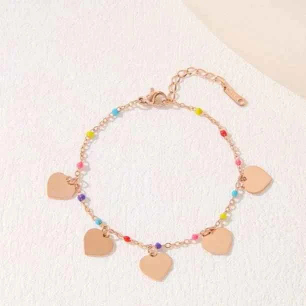 Stainless Steel Heart Pendant Bracelet with Colourful Beads – Gold/Rosegold/Silver Plated (Anti-Tarnish SS331L)