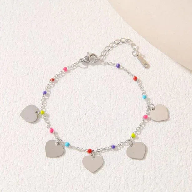 Stainless Steel Heart Pendant Bracelet with Colourful Beads – Gold/Rosegold/Silver Plated (Anti-Tarnish SS331L) - Shangri 