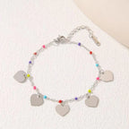 Stainless Steel Heart Pendant Bracelet with Colourful Beads – Gold/Rosegold/Silver Plated (Anti-Tarnish SS331L) - Shangri 