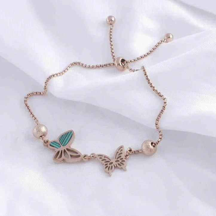 Stainless Steel Butterfly Adjustable Bracelet (Silver / Rose Gold Plated) - Shangri 
