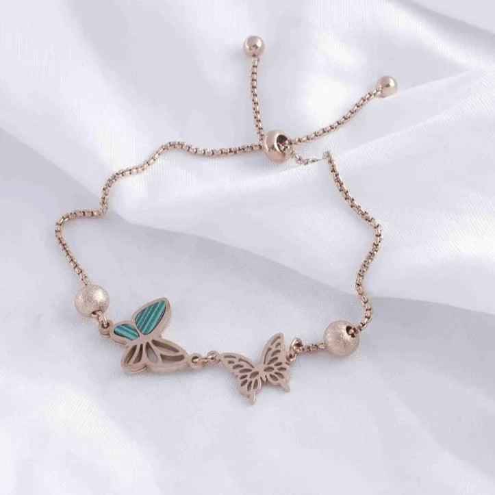 Stainless Steel Butterfly Adjustable Bracelet (Silver / Rose Gold Plated)