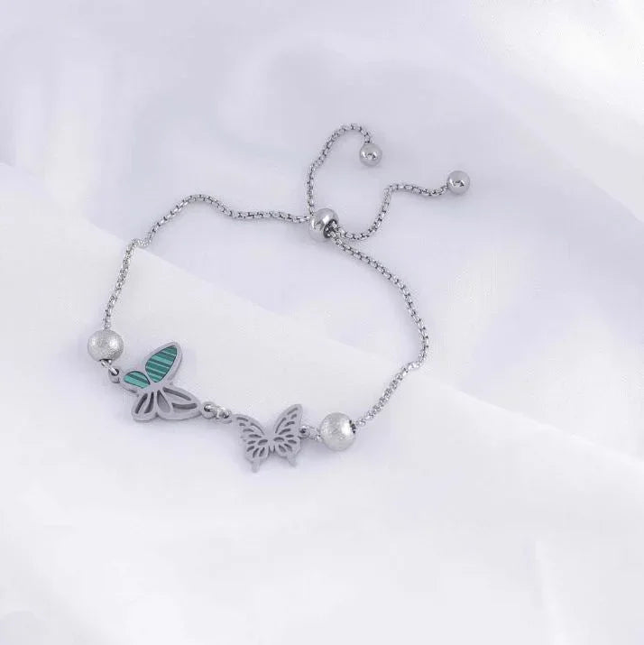 Stainless Steel Butterfly Adjustable Bracelet (Silver / Rose Gold Plated) - Shangri 