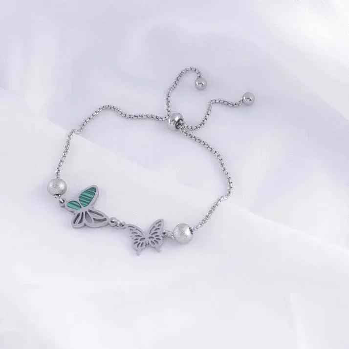 Stainless Steel Butterfly Adjustable Bracelet (Silver / Rose Gold Plated)