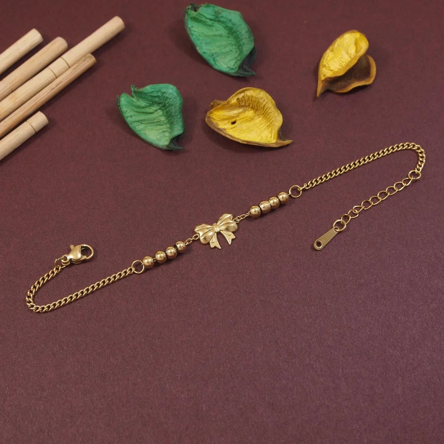 Stainless Steel Gold Plated Bow Charm Adjustable Bracelet - Shangri 