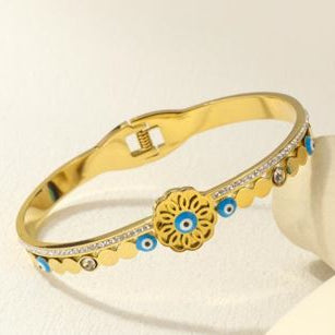 Stainless Steel Gold/Rosegold Plated Floral Shaped Evil Eye Kada