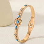 Stainless Steel Gold/Rosegold Plated Floral Shaped Evil Eye Kada