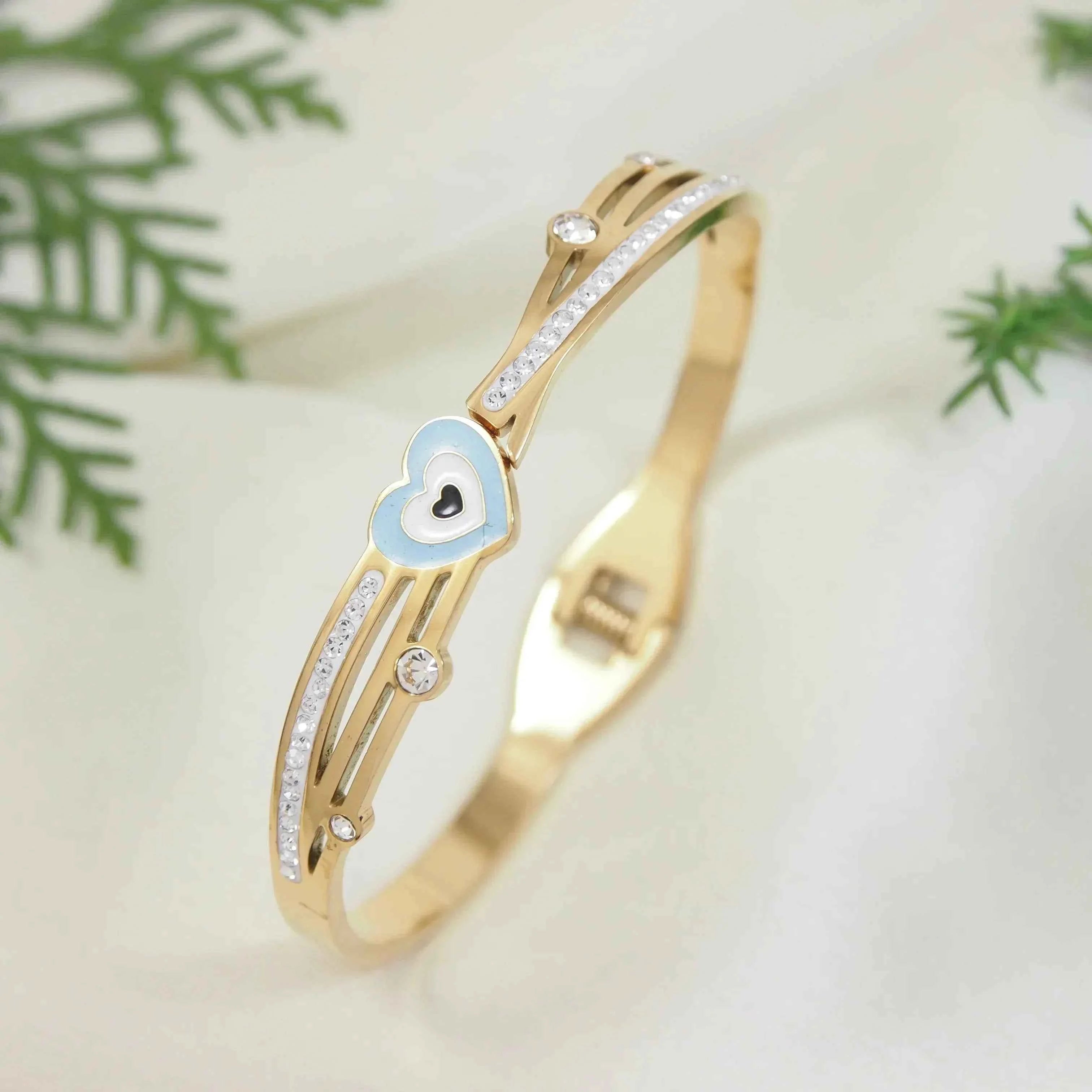 Stainless Steel Heart Enamel Kada – Anti-Tarnish Gold Plated (SS331L)