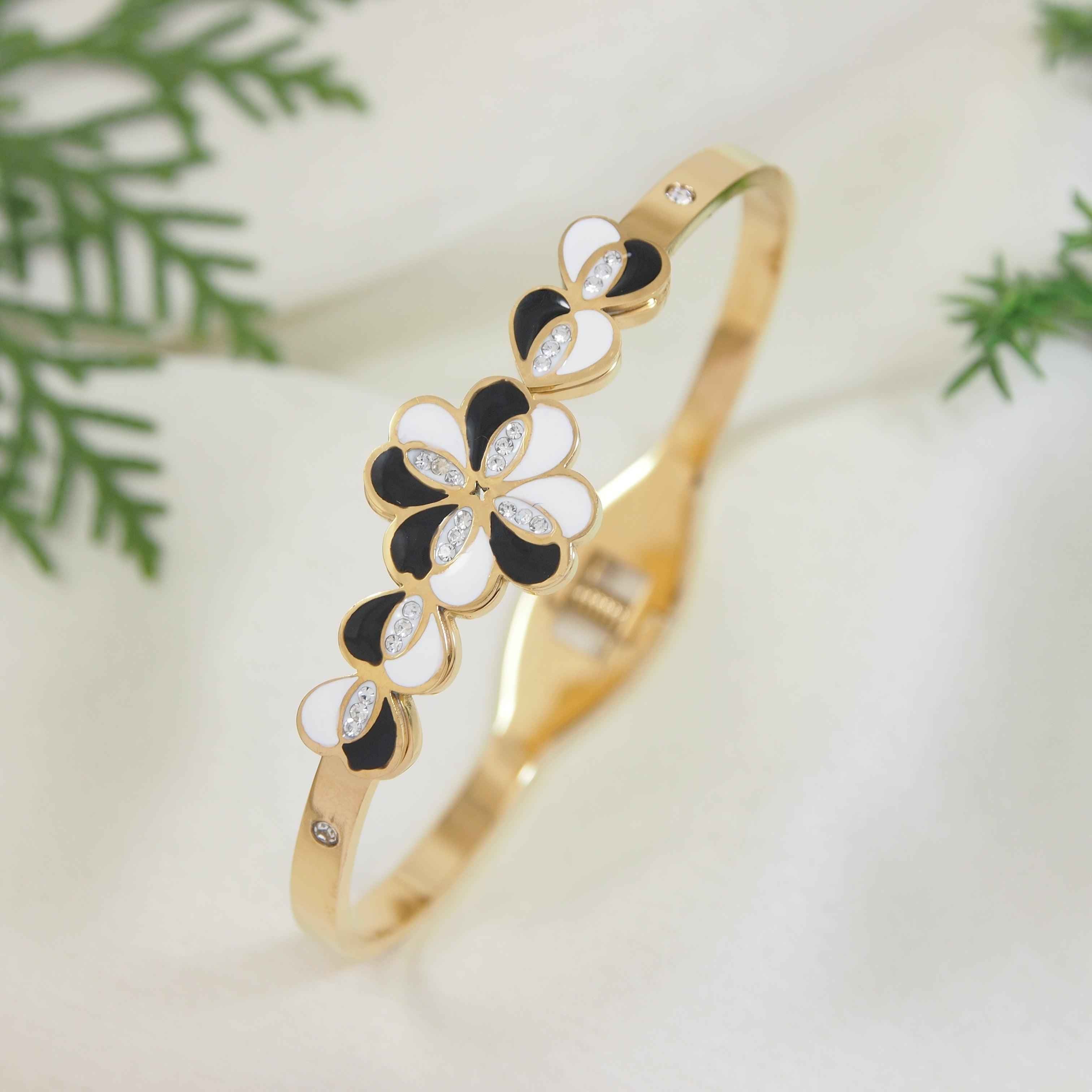 Stainless Steel Floral Enamel Kada