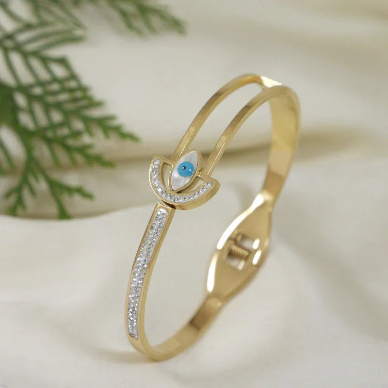 Stainless Steel Evil Eye Gold Plated Kada Bracelet - Shangri 