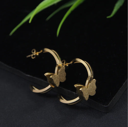 Stainless Steel Butterfly Cuff Hoop Earrings – Gold, Rosegold & Silver Plated