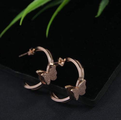 Stainless Steel Butterfly Cuff Hoop Earrings – Gold, Rosegold & Silver Plated