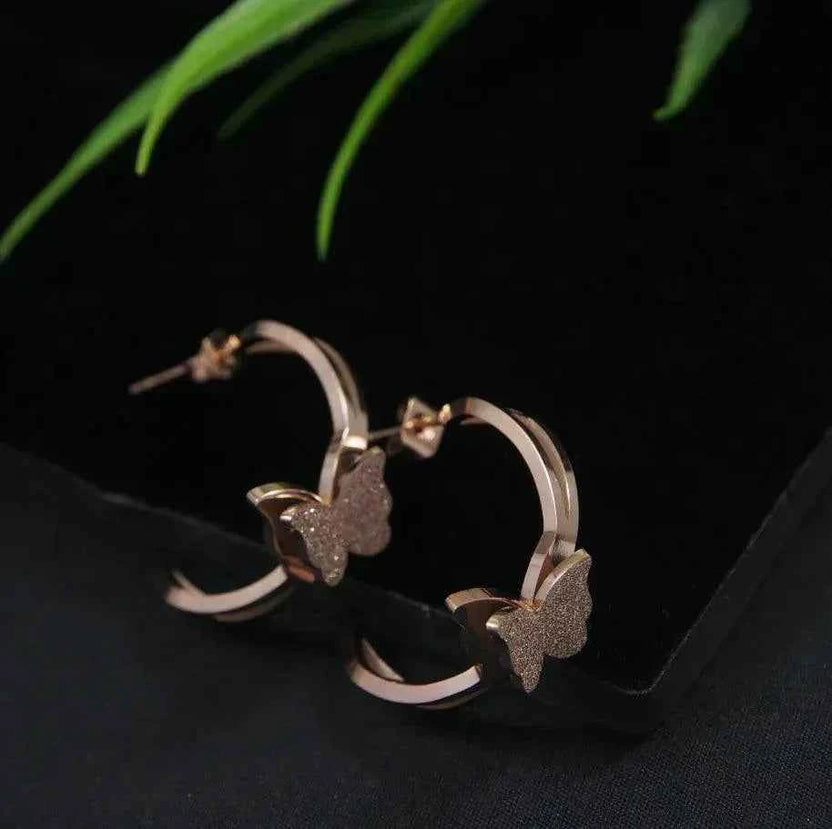 Stainless Steel Butterfly Cuff Hoop Earrings – Gold, Rosegold & Silver Plated