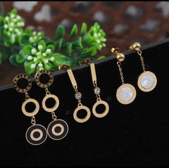 Stainless Steel Gold / Rosegold Plated Roman Numerals Dangle Earrings – Three Pair Set