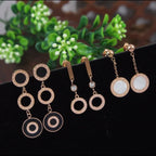 Stainless Steel Gold / Rosegold Plated Roman Numerals Dangle Earrings – Three Pair Set - Shangri 