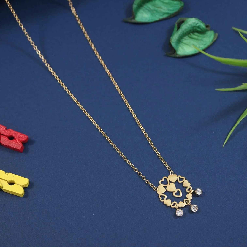 Stainless Steel Gold Plated Heart Motif Pendant Necklace