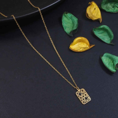 Stainless Steel Gold Plated Geometric Cutwork Pendant Necklace