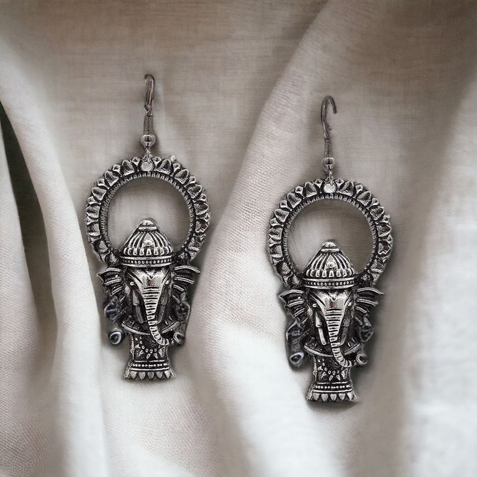 Elegant Oxidised Plated Ganesh Dangler Earrings