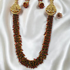 Shangri Premium Ganesha Motif Long Necklace Set with Red & Green Beads