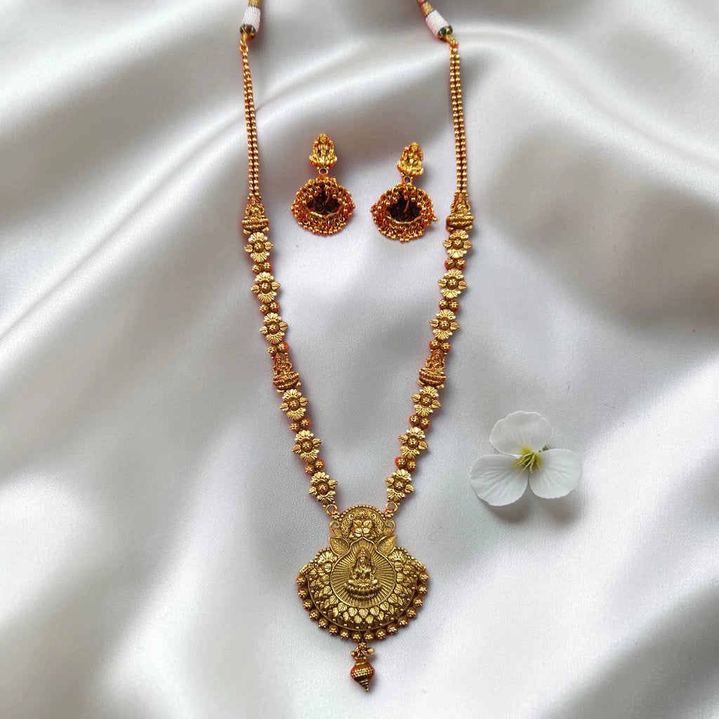 Shangri Premium Antique Laxmi Motif Long Necklace Set