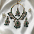 Shangri Green Kundan-Style Necklace Set with Earrings & Maang Tikka
